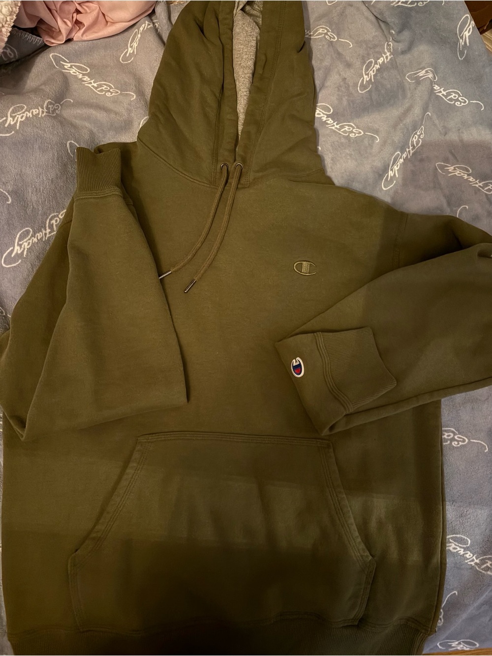 Champion Olive Green Pullover Hoodie with Grey Lining